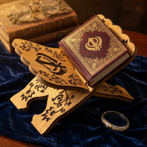 BKE Premium Wooden Rehal / Book Stand with Khanda Engraving (9.5″ x 5.25″)