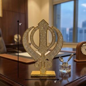 Gold Crystal Khanda Sahib Idol for Car Dashboard & Office Desk (6-Inch)