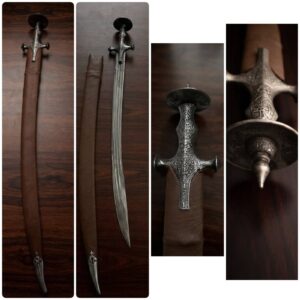 BKE 3-Foot Premium Engraved Iron Talwar Sword with Leather Scabbard