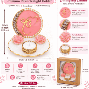 Premium Resin Decorative Tealight Holder with Ek Omkar Design, Floral Decoration & Gold Finish for Home Décor, Pooja Room & Gifting
