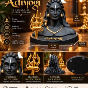 Adiyogi Shiva Bust Statue with Golden Trishul and Damaru
